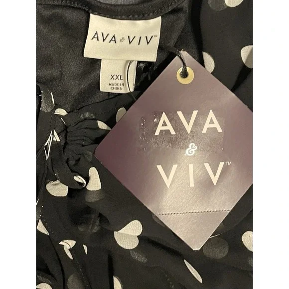 Ava & Viv Women's Balloon Long Sleeve Maxi Shift Dress Lightweight Polka XXL 2XL - Picture 6 of 8